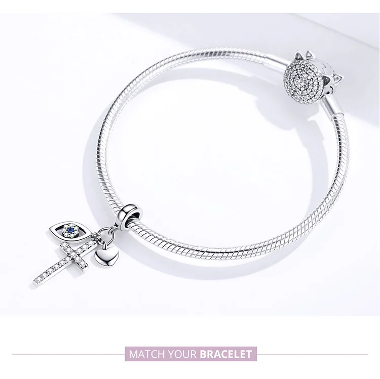 Браслет Pandora, серебро 925,, голубой CZ, Ангел глаз, крест, амулеты, S925 циркон, сделай сам, сердце, глаза, европейский Бисер для ювелирных изделий