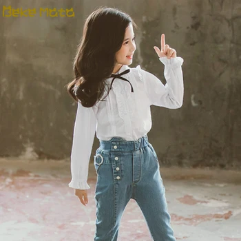 

White Blouse For Girls 2020 Spring Kids Girls Blouse Long Sleeve Ruffle School Uniform Teenage Girl Tops Children's Shirts 4-13Y