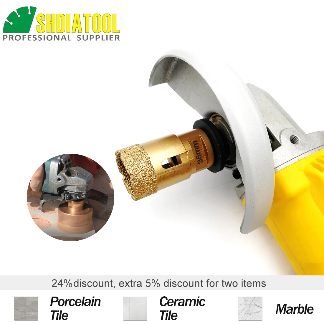 SHDIATOOL 1pc Dry Diamond Drilling Core Bits Cutter Ceramic Tile M14 Thread Hole Saw Marble Porcelain Stoneware Crowns Drill Bit