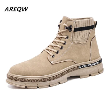 

2019 Men's Autumn and Winter Warm PU Ankle Boots Non-slip Casual Martin Boots High Round Head Men's Shoes