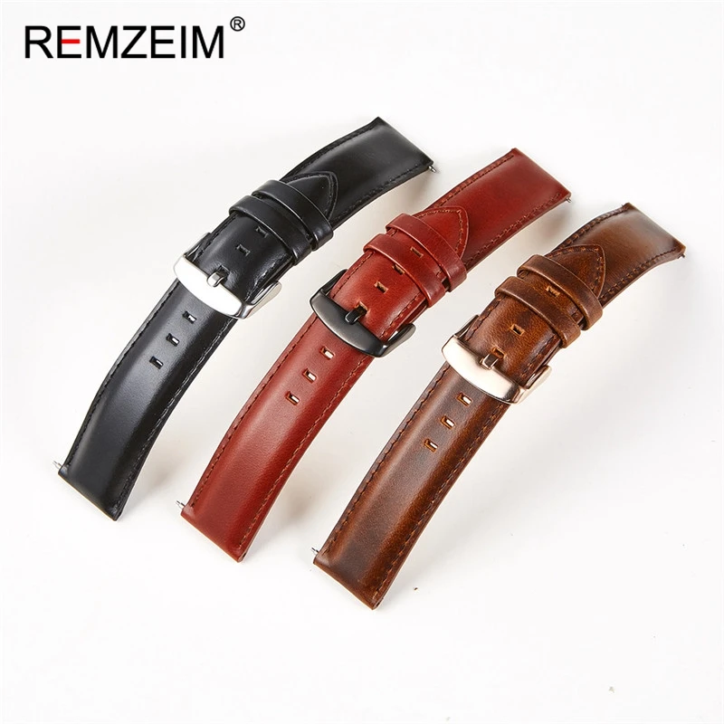 REMZEIM Genuine Leather Quick Release Watchband Wrist Strap