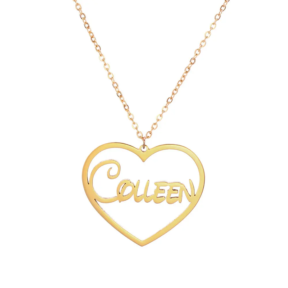 Custom Personalized Heart Necklace with Name Pendant Jewelry Stainless Steel Family Love Statement Necklaces Baby Gift