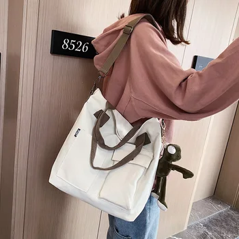 

Canvas women's bag new 2020 student class solid color portable tote bag bag shoulder messenger bag