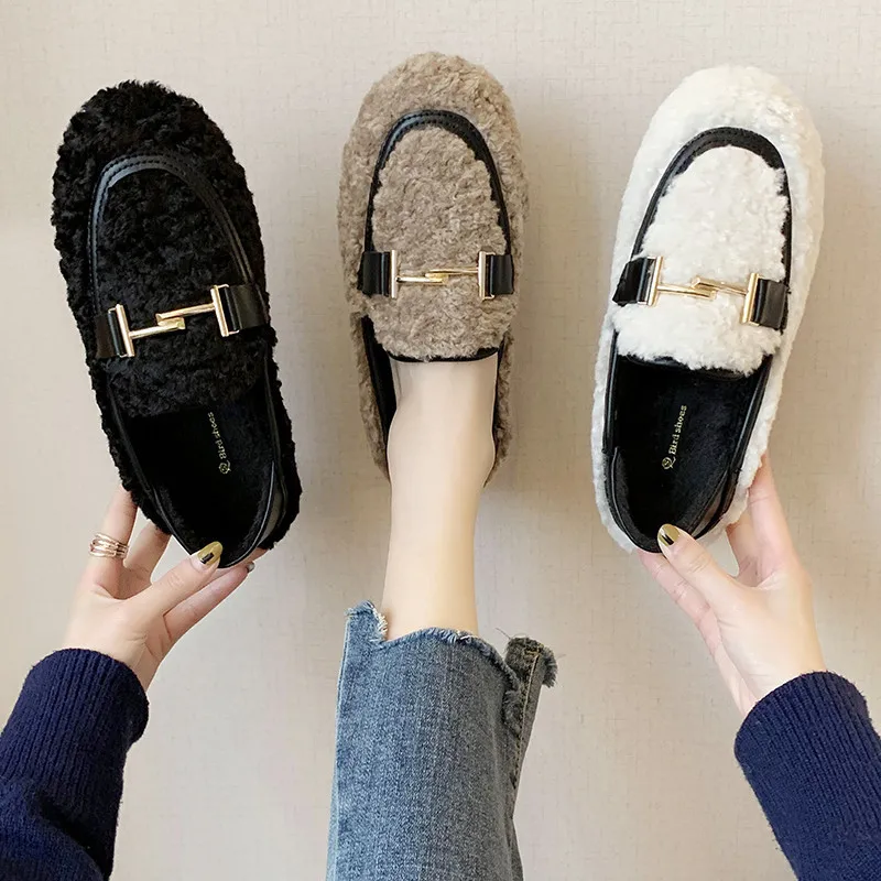 

Online Celebrity Autumn & Winter New Style Shoes Women's 2019 Lamb Peas Versatile plus Velvet Fluffy Shoes Lazy Trendy Shoes Rub