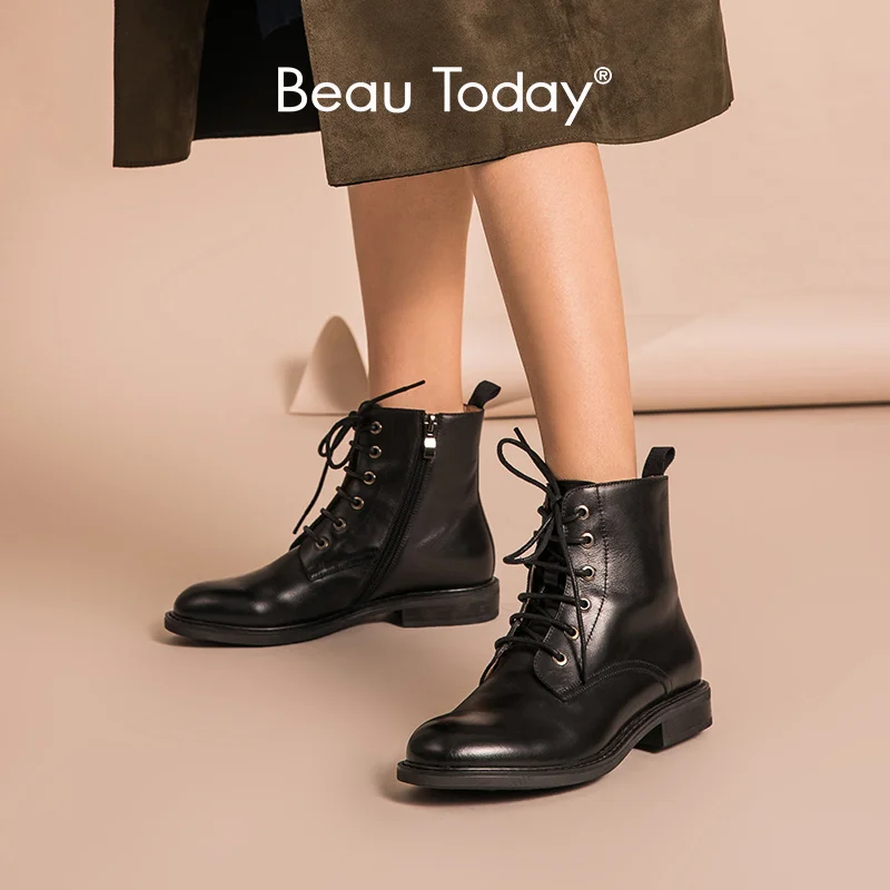 Ботильоны BeauToday женские из телячьей кожи с перекрестной шнуровкой на молнии