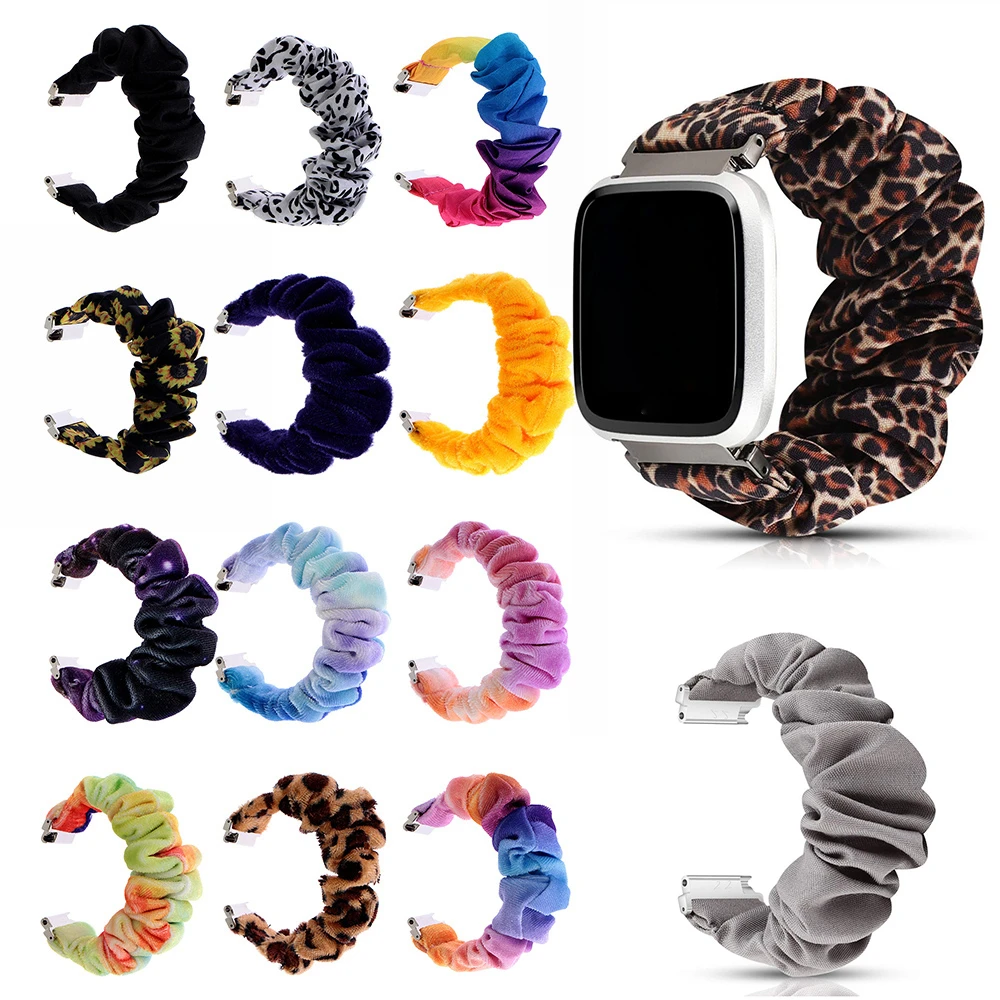 Women Scrunchie Elastic Printed Fabric Watch Band For Fitbit Versa 2