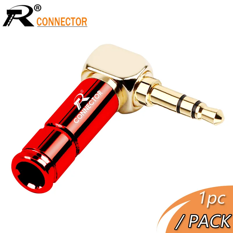 1pc Right Angle Earphone plug 3Pole Gold-plated Wire Connector Fit for 6mm Cable DIY Play Aluminum alloy tube 3.5mm Jack afbeelding