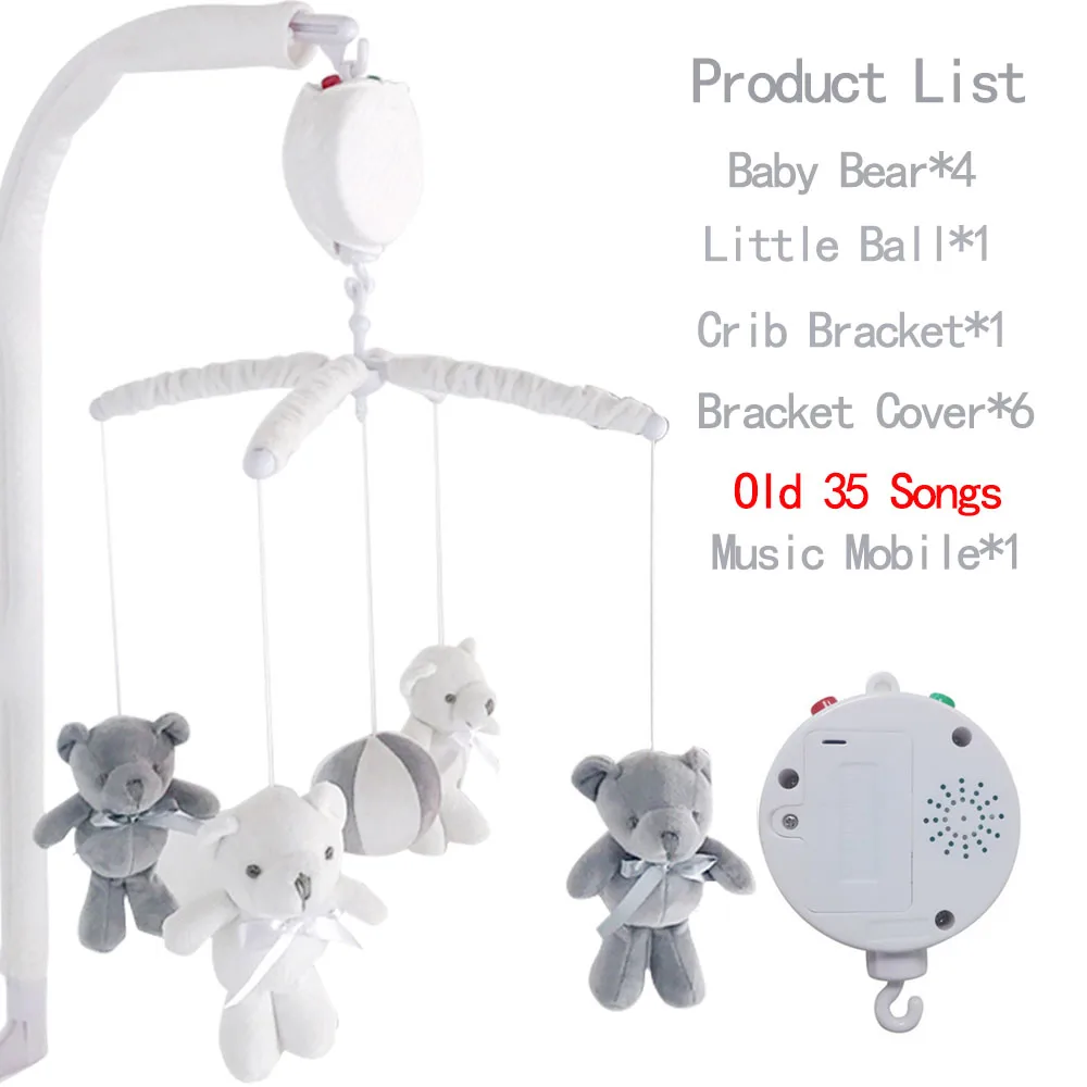 13Pcs Bear Baby Rattles Crib Mobile White Rattles Bracket Set 0-12M Baby Toys Remote Controll Clockwork Music Box Bed Bell Toy - Цвет: WJ3329D