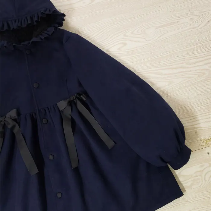 Женский Теплый жакет с капюшоном, плотное свободное темно-синее длинное пальто в стиле Лолиты