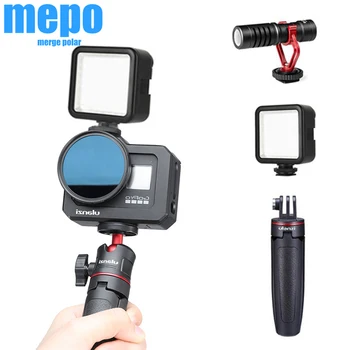 

Go Pro 8 Metal Vlog Case Cage for Gopro Hero Black 8 Extend Cold Shoe Mount w/ Mic Adaptor for Microphone LED Light Tripod