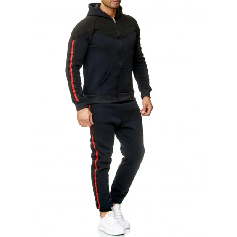 Navyblue Спортивный костюм на молнии, мужской комплект, спортивный костюм из 2 предметов, Мужская одежда, Лоскутная Толстовка с капюшоном, куртка и штаны, спортивный костюм для мужчин - Цвет: Navyblue