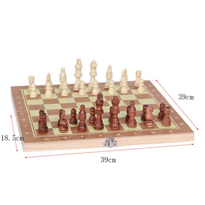 Деревянный Шахматный набор, нарды, шашки, 3 в 1, шахматы для путешествий, деревянные шахматы и доски для детей, взрослых, три игры I1 - Цвет: mode1 39x39cm