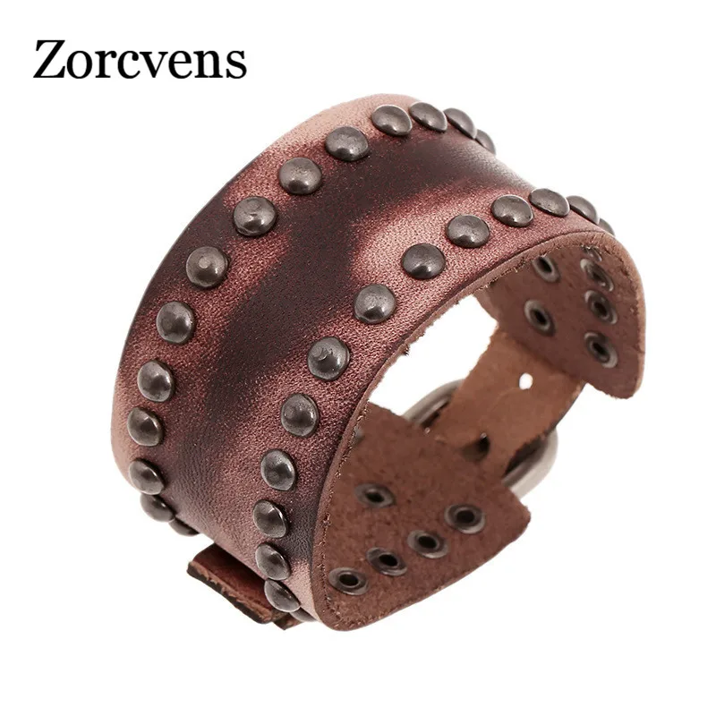 ZORCVENS Новые Модные Винтажные браслеты из натуральной кожи коричневый браслет в стиле панк браслеты и браслеты для женщин и мужчин