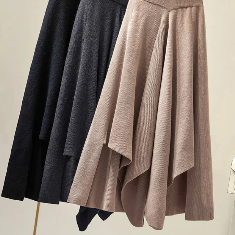 Зимняя Женская Длинная шерстяная юбка модные базовые шерстяные юбки с высокой