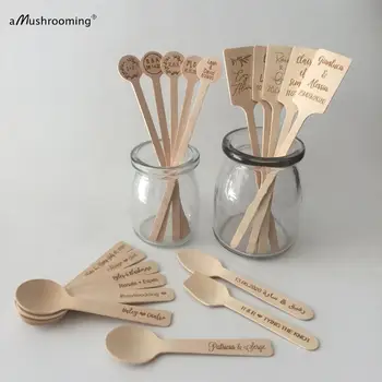 

name initials date engraved disposable mini spoons cocktail party stir sticks for rustic wedding engagement tableware decoration