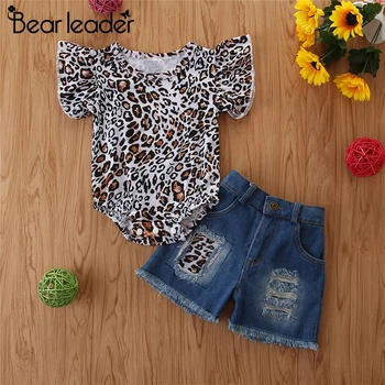 

Bear Leader Summer New Style Baby Outfits Girl Casual Suit 2PCS Animal Print Fly Sleeve Romper + Jeans Shorts 6-24M Girls Sets