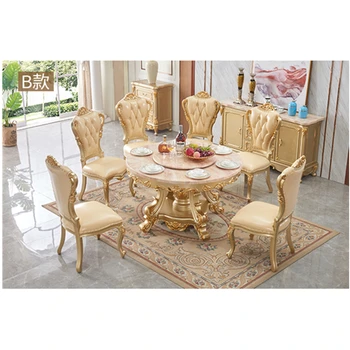 

Dinning room furnitures Luxury italian antique royal luxury dinning table solid wood carved gold dinner table 6 8 chairs