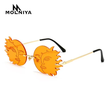 

New Frameless Sunglasses Polygon Moon Smiley Woman Sun Glasses Transparent Ocean lens Eyeglasses Unisex gafas de sol