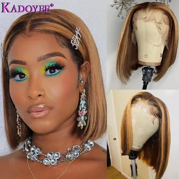 

Highlight Bob Wig Honey Blonde Human Hair Wigs Ombre Straight Part Lace Front Wig Pre Plucked Brazilian Remy Lace Wigs for Women