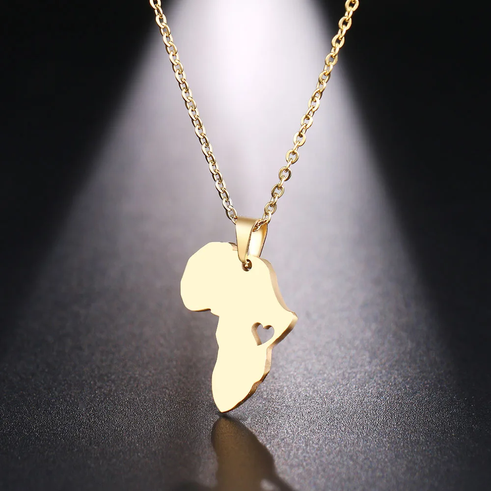 DOTIFI ожерелье из нержавеющей стали для женщин и мужчин, Африканская Карта золотистого и серебристого цвета, ожерелье с кулоном, ювелирные изделия для помолвки - Окраска металла: Золотой цвет