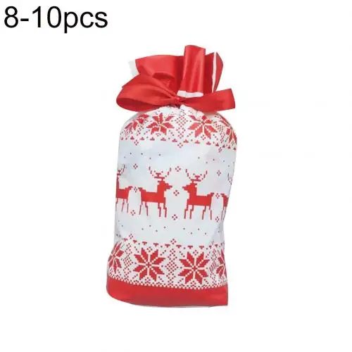 8 10pcs 10/20/50 шт Рождественские Сумки для конфет упаковка мешки олень с Санта-Клаусом, Пластик Подарочная Конфета сумки для хранения подарок Рождественский подарок сумки - Цвет: 8 10pcs