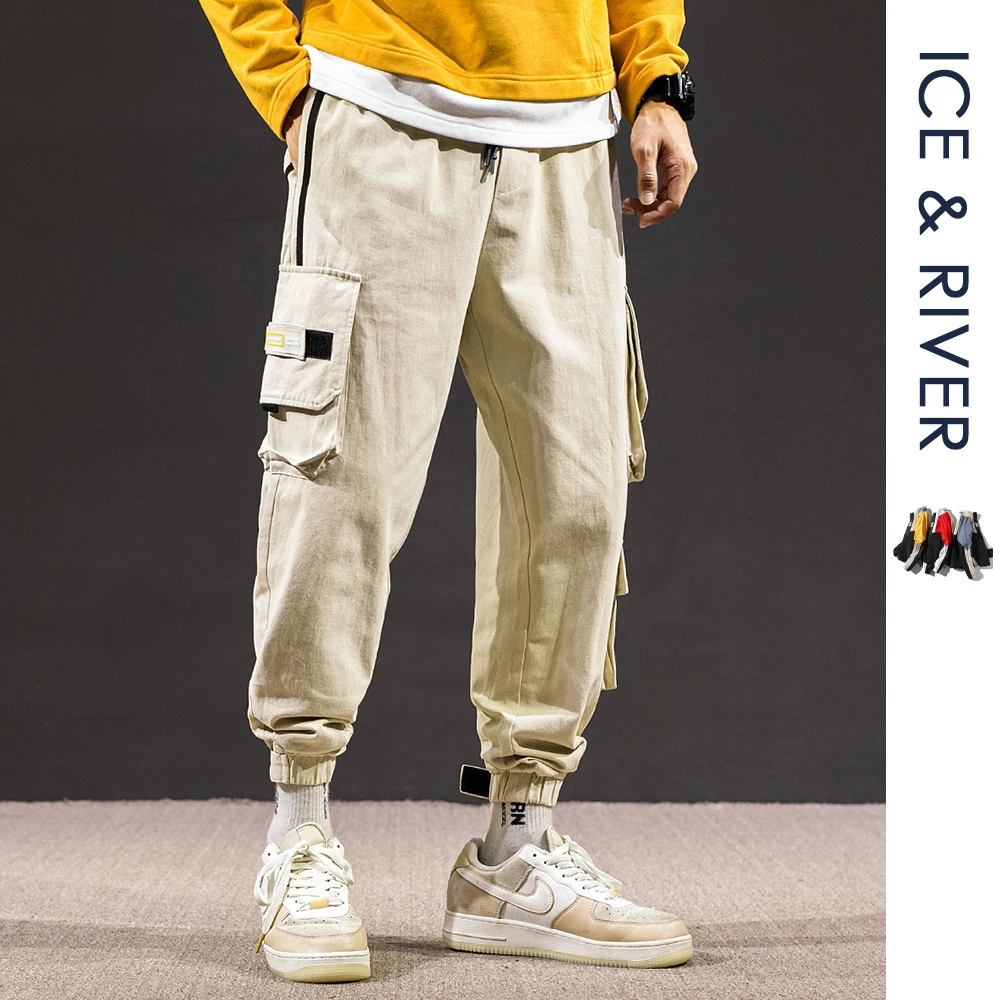 Men Side Ribbon Buckle Pockets Cargo Harem Joggers Pants Streetwear Mens Harajuku Hip Hop Casual Sweatpants Trousers Male Teens | Мужская