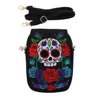 

Women Skull Rose Handbag Canvas Embroidery Ethnic Shoulder Bag Lady Crossbody Tote Satchel Purse