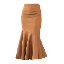 Зимняя женская шерстяная юбка высокая талия и бедра-обернутый облегающий покрой «рыбий хвост» юбка-годе офисная нижняя длинная юбка миди с оборками Jupe Femme