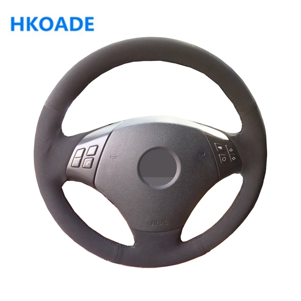 DIY сшитый вручную черный мягкий замшевый кожаный чехол рулевого колеса