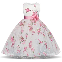 Платье с цветочным узором для девочек г. Летние розовые платья принцессы с цветочным рисунком для девочек, платья для свадебной вечеринки, детская одежда размер от 3 до 8 лет