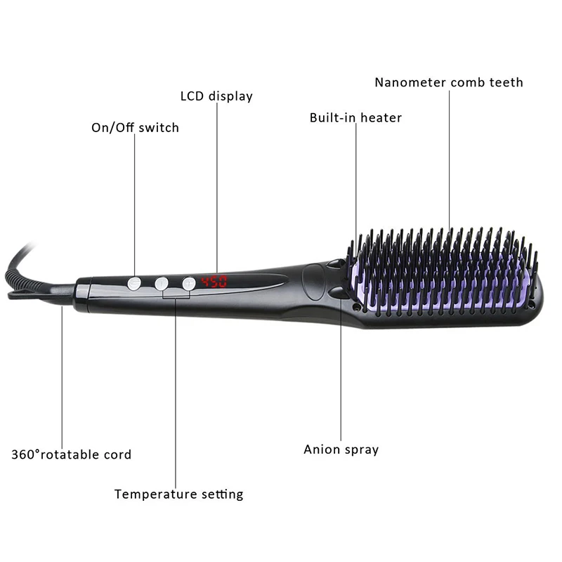Kaufen Styling Ionic Haarglätter Flach Eisen Kamm Bart Professionelle Richt Pinsel Wärme Kamm Digital Control Heizung Pinsel