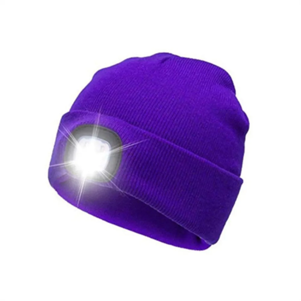USB Rechargeable LED Knit Hat Headlights Light-up Beanie Warm Cap Gifts Mini Portable Knitted Hat Headlamp Night Fishing