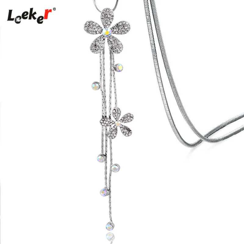 LEEKER браслеты с подвесками Стразы Цветы длинное ожерелье подвеской кисточкой длинная цепочка для женщин