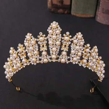 

KMVEXO 2020 New Baroque Pearls Crystal Bridal Veil Tiaras Crowns Rhinestone Pageant Diadem Headbands Wedding Hair Accessories