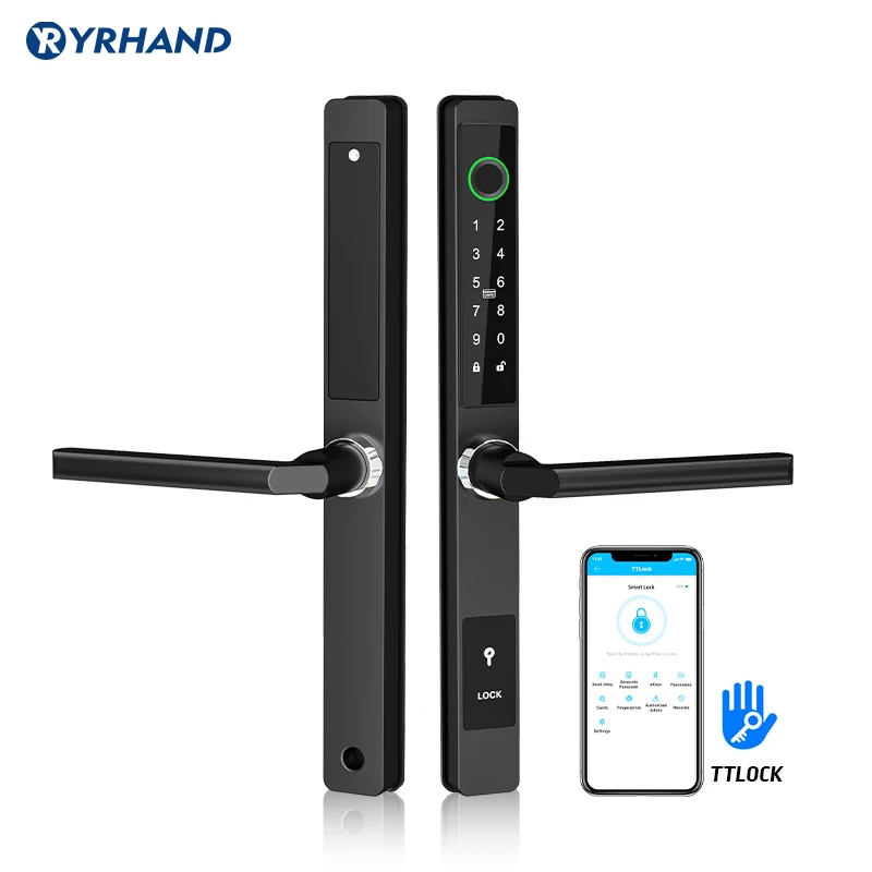 

Ttlock App Aluminum Biometric lock fingerprint door handle Digital Keyless lock for Glass Sliding or Wooden