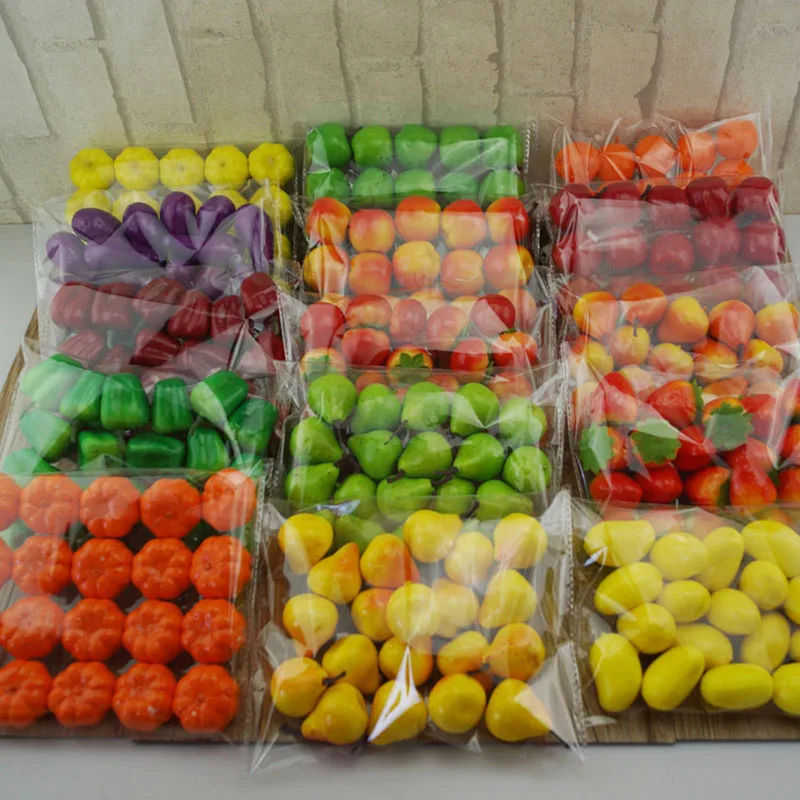 20pcs/Lot Simulation Mini Mini Fruit Model Home Furnishing Holiday Party Photo Props DIY Handmade Decoration Apple Strawberry artificial fruits and vegetables