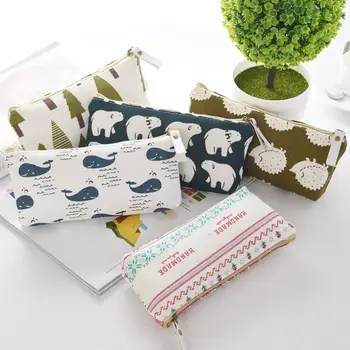 

Portable Cute Cartoon Bear Zipper Closure Whale Cotton Linen Pencil Case School Stationery Storage Pouch
