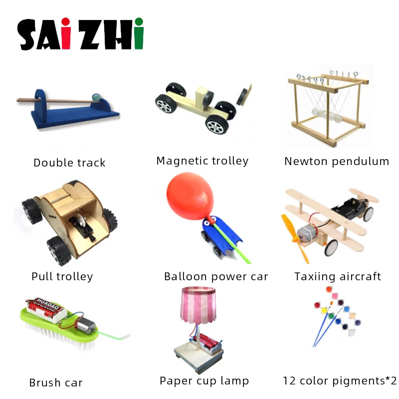 

Saizhi 9 Pcs DIY Physical Science Experiment Toy set Children Airplane Car Wood Assemble Model Kit Creative Educational Gift
