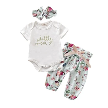 

2019 Baby Girl Clothes Summer Baby Girl Adorable Flare Sleeve Romper Tops Floral Trousers Headband Outfits Clothes
