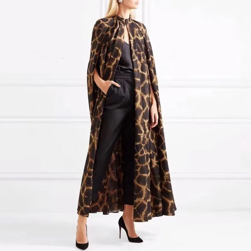 leopard Новинка, Модный женский леопардовый Длинный плащ со стоячим воротником, плащ, накидка, Дамское Свободное длинное пончо макси, верхняя одежда - Цвет: leopard