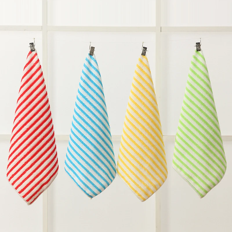 

4PC PACK Kitchen Towel Household Clean Towel Color Strip Multi-function Scouring Pad Polyester Absorbent Dish Towel Wash Cloths