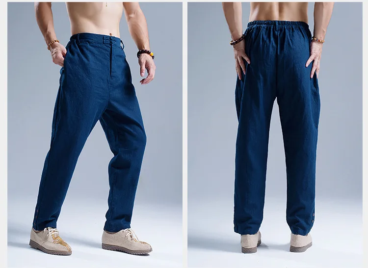 Autumn New Style Men's Vintage Slim Fit Skinny Pants Manufacturers Direct Selling Ethnic Characteristics of Men's Flax Pants