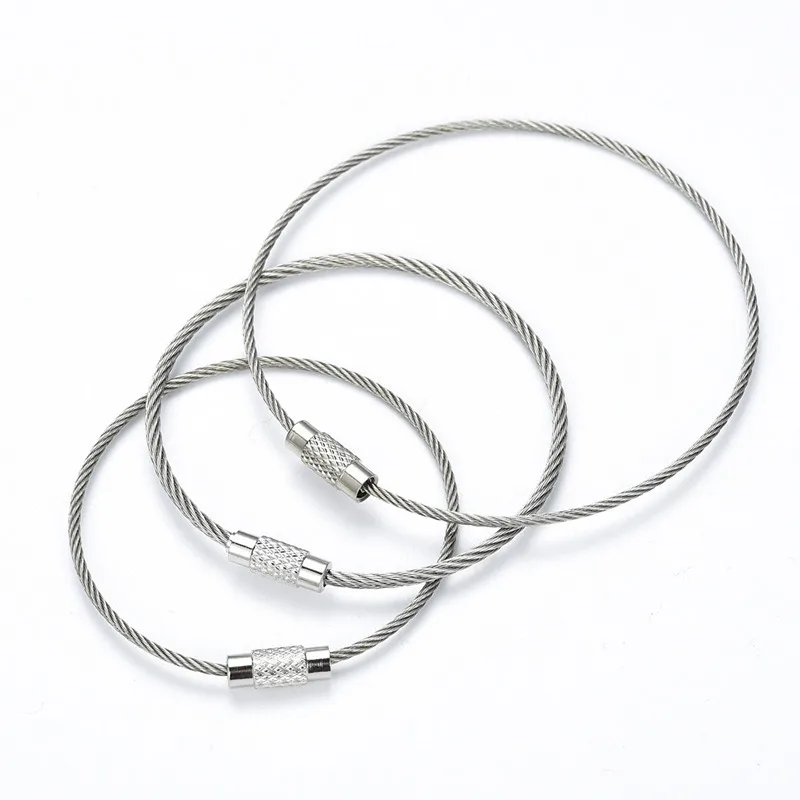 10Pcs Stainless Steel Keychain Rope Wire Cable Loop Screw Lock GadgeK0 