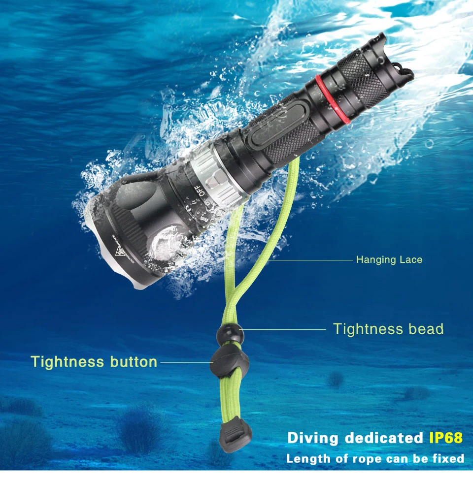 IP68 Waterproof Diving Flashlight XML-Q5 Rotating Magnetic Switch Torch 5 Mode Portable Lantern Flashlight 18650 Underwater Lamp