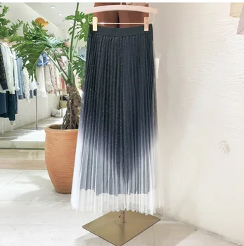 

2020 Autumn & Winter New Arrival High Waist Satin Powder Mesh Skirt Gradient Print Stitching Velvet Skirt Free Shipping