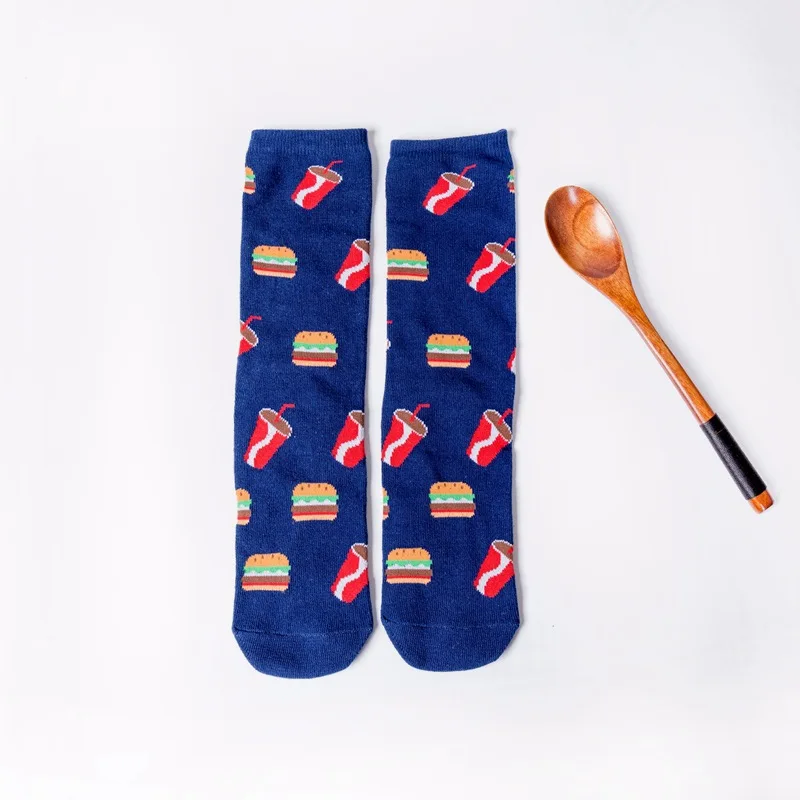 Men and women food fruit print pattern socks avocado McDonald's cookies funny personality fashion print ladies socks lovers