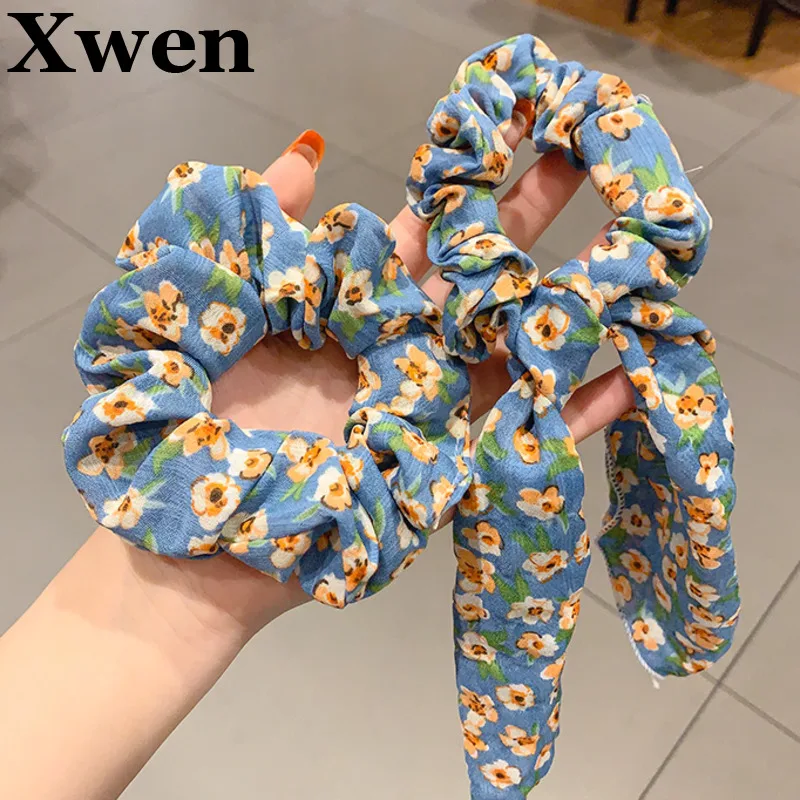 

[Xwen] New Floral Tie Ponytail Bow Hair Circle Hair Rope Female Elastic Rubber Bands Head Rope Fashion Hair Accessories OH1876