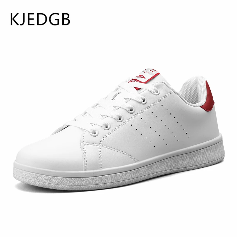 KJEDGB/классические стильные белые мужские повседневные туфли из искусственной кожи на резиновой подошве; кроссовки на плоской подошве; удобная мужская прогулочная обувь со шнуровкой