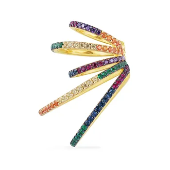 

SLJELY Fashion Real 925 Sterling Silver Multicolor Zirconia Rainbow Hoop Ear Cuff Circles Clip Earring Women Valentine Jewelry