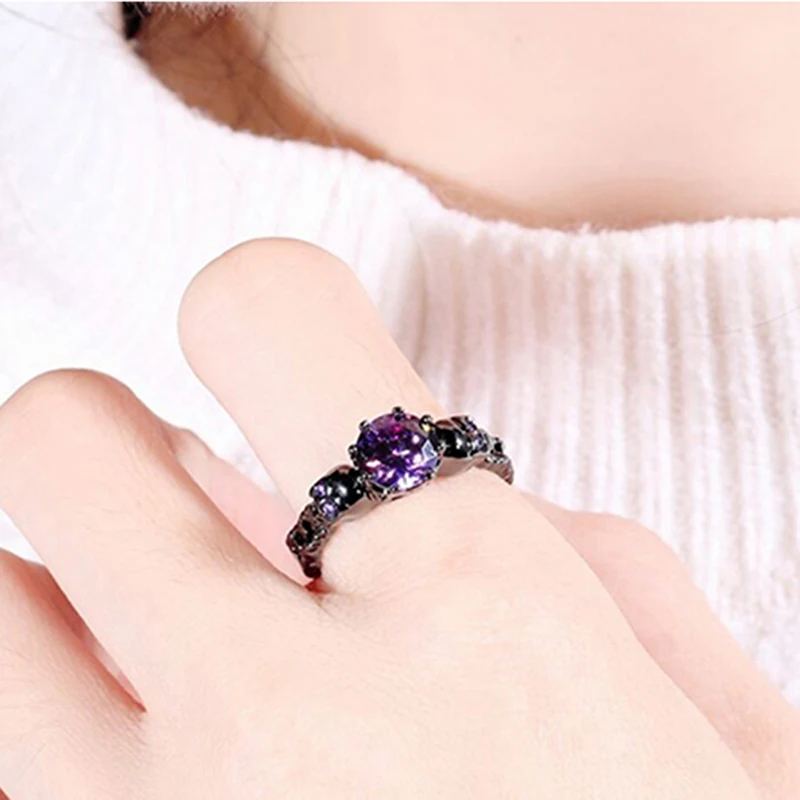 DEELAN Винтажный стиль скелет палец круглое кольцо череп для женщин черный золотистый цвет пурпурный кристалл CZ Мода ретро кольца ювелирные изделия